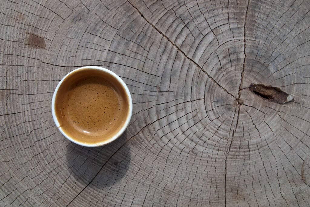 Fresh organic espresso coffee cup. Huai Nam Dang National Park, Mae Hong Son, Chiang Mai, Thailand.