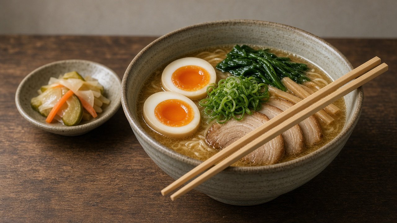 Ilustração de uma tigela japonesa, não uma fotografia de um restaurante concreto.